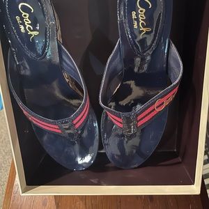 Coach Wedges Size 9. Brand New Never Worn. Blue with pink stripes